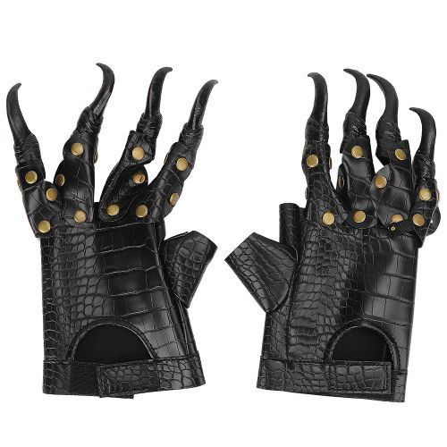 Gants A Ongles Longs Pour Adultes, Accessoires De Costume De Cosplay Pour Fete D'halloween, Gants En Cuir Pu A Ongles Longs
