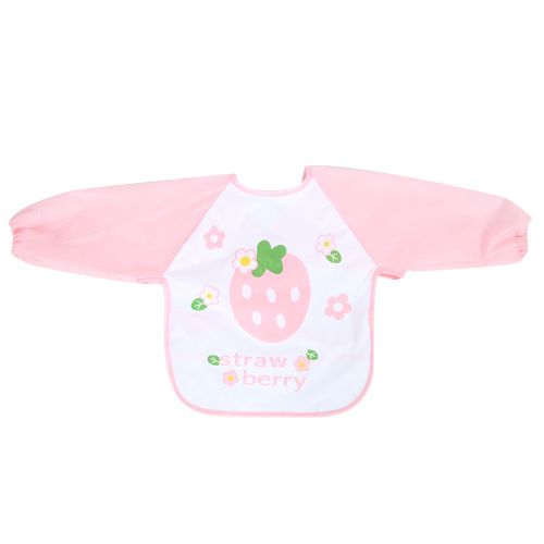 Bavoirs Pour Bebe, Mignons, A Manches Longues, Impermeables, Avec Poche, Motif Fraise Rose, Taille Unique