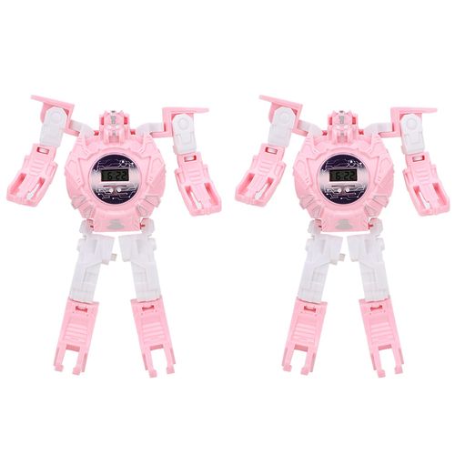 Montre-bracelet electronique deformee et transformable en robot, jouet educatif, cadeau pour enfant, rose