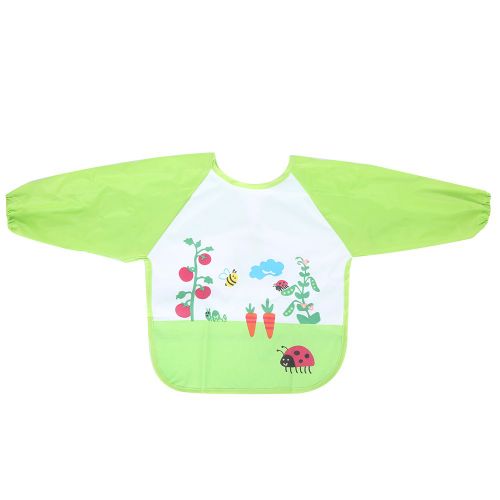 Bavoirs Pour Bebe, Mignons, A Manches Longues, Impermeables, Avec Poche, Motif Carotte Verte, Taille Unique
