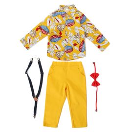 Ensembles Pour Bebe Garcon, Chemise A Manches Longues, Pantalon A Bretelles, Noud Papillon, Vetements Printemps-Automne, Jaune, 120 Cm / 47,24 Pouces