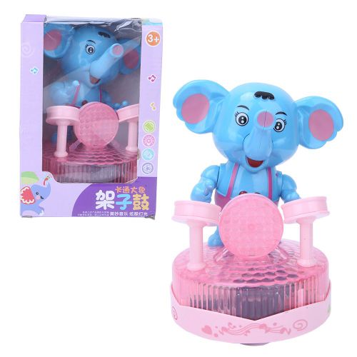 Jouet Educatif Musical Electrique, Roue Universelle, Animal De Dessin Anime, Elephant, Tambour, Bleu