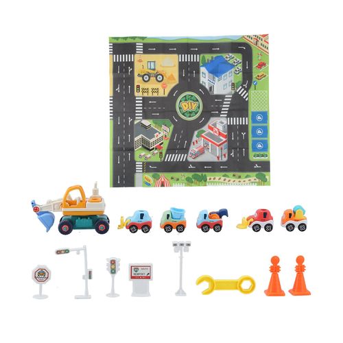 Vehicule De Construction D'ingenierie Pour Enfants, Jouet De Voiture A Tirer A Faire Soi-Meme, Jouets De Construction Avec Tapis De Jeu