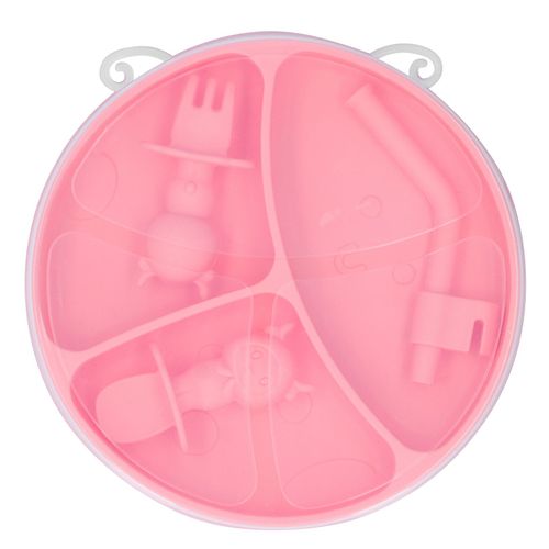 Assiettes En Silicone Antiderapantes Pour Bebe Et Enfant Avec Ventouses (Rose)