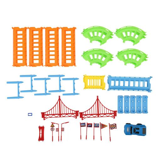 Circuit de course ferroviaire pour enfants, ensemble de jouets pour enfants, voiture de course electrique a monter soi-meme, piste d'assemblage, cadeau, voiture bleue, piste variable