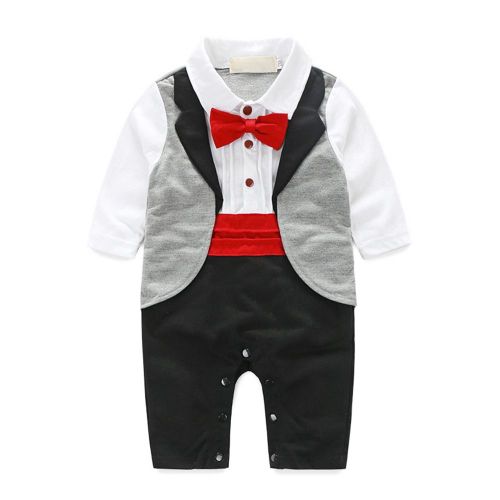 Combinaison Tendance Pour Bebe Avec Noud Papillon Et Manches Longues, Style Gentleman, Pour Le Printemps, Avec Noud Papillon Rouge, 70 Cm