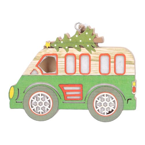 Pendentif pour sapin de Noel, fabrication soignee, couleurs riches, design mignon, ornements de voiture en bois a suspendre pour la decoration, minibus vert