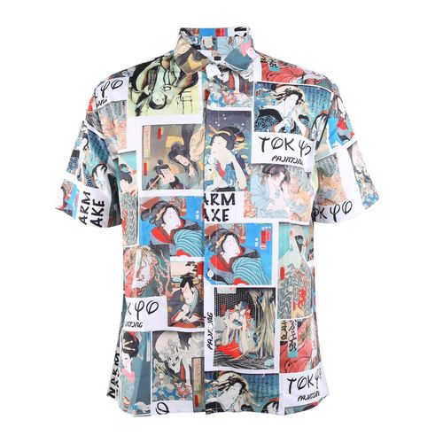 Chemise Imprimee Douce Pour Homme, Respirante, Decontractee, Col Rabattu, Manches Courtes, Ete, Ce011007, Xl