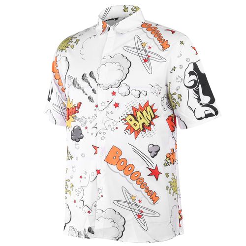 Chemise D'ete Ample A Manches Courtes Pour Homme, Motif Imprime Rabattu, Style Decontracte, Ce011001 L