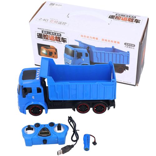 Camion-benne telecommande sans fil 2,4 GHz, simulation d'ingenierie, modele bleu