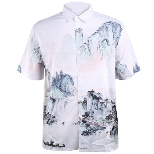 Chemise A Manches Courtes Pour Homme, Ample, Decontractee, A Motif De Peinture De Paysage, Ete, Ce011011 M