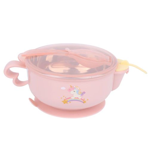 Bol Pour Bebe Avec Base A Ventouse, En Acier Inoxydable, Conservation De La Chaleur, Rose