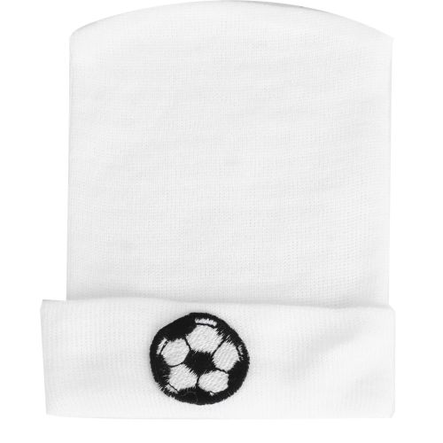Bonnet Tricote A Rayures Et Motif Brode Pour Bebe, Bonnet Pour Nouveau-Ne, Blanc