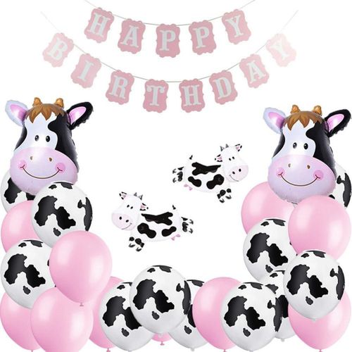 Ballons d'anniversaire pour bebe en forme de vache rose, reutilisables et colores, decorations de fete pour baby shower