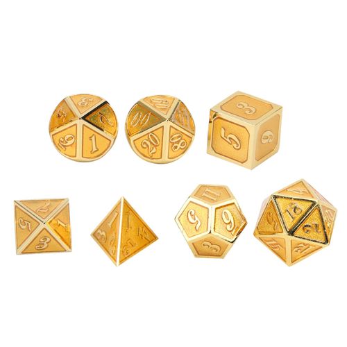 Lot de 7 des polyedriques en alliage de zinc pour jeux de role, jeux de societe, dores