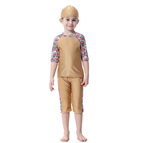 Maillot De Bain Style Musulman H2006 Pour Filles, Maillot De Bain Conservateur Pour Enfants, Fendu, Ete (Bronzage Clair 80)