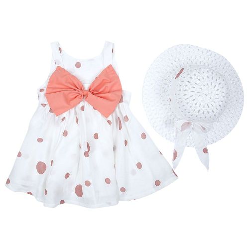 Robe D'ete Tendance Pour Bebe, Sans Manches, Avec Gros Noud Et Chapeau (Rose 80)