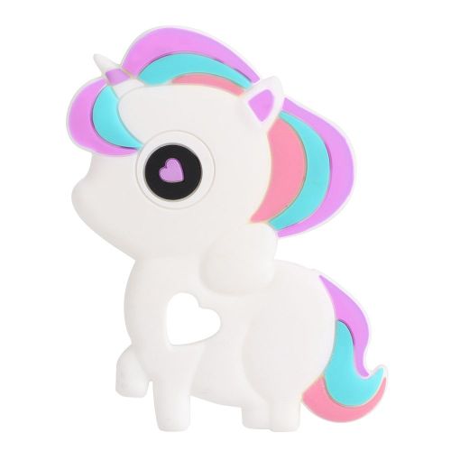 Lot De 2 Anneaux De Dentition En Silicone Pour Bebe, Motif Licorne, Jouets A Macher, Blanc Et Violet