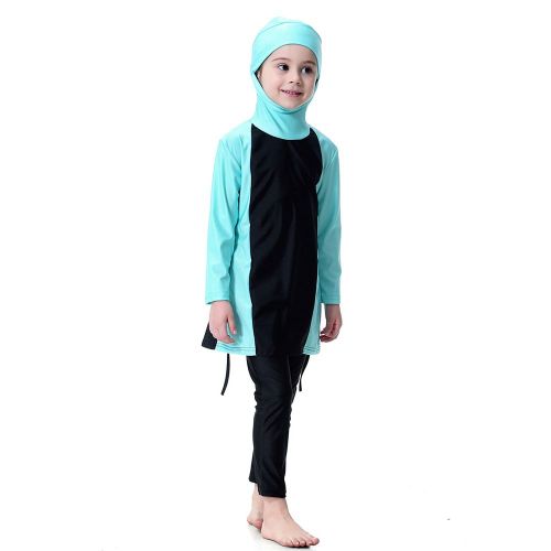 Maillot De Bain Traditionnel En Chinlon Pour Enfants, Style Musulman, Vert, 100 Cm