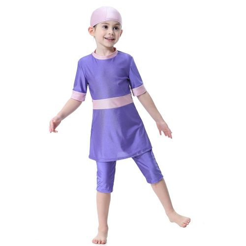 Maillot De Bain Pour Filles Musulmanes De Nationalite Hui, Maillot De Bain Conservateur Pour Enfants (Violet 100)
