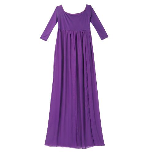 Robe De Maternite En Mousseline De Soie A Manches Longues Et Couleur Unie Pour Femme Enceinte (Violet)