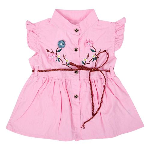 Robe Bebe Enfant Mignonne A Volants Et Fleurs Brodees, Sans Manches, Col Rond, Printemps-Ete (Rose 80)
