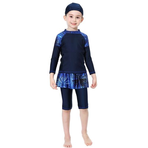 Maillot De Bain Deux Pieces Traditionnel Pour Fille Musulmane (Bleu Marine 90 Cm)