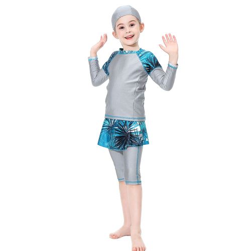 Maillot De Bain Deux Pieces Traditionnel Pour Fille Musulmane (Gris 90 Cm)