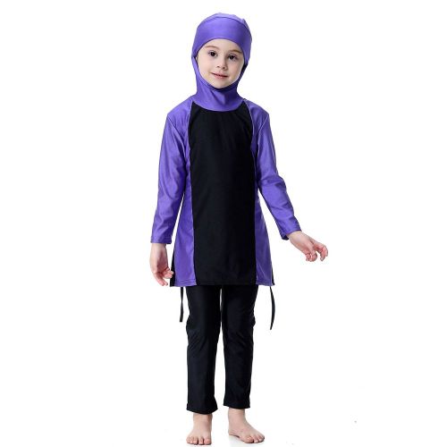 Maillot De Bain Traditionnel En Chinlon Pour Enfants, Style Musulman, Violet, 100 Cm