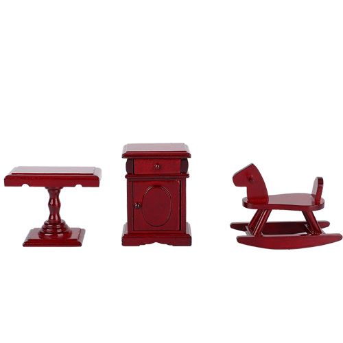 Meubles miniatures pour maison de poupee, table de chevet, table de nuit, table basse en bois rouge avec cheval