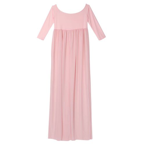 Robe De Maternite En Mousseline De Soie A Manches Longues Et Couleur Unie Pour Femme Enceinte (Rose)