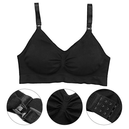 Soutien-Gorge Push-Up Sans Fil Sexy Pour Femmes Enceintes, Sous-Vetement Ouvert Sur Le Devant Avec Boucle (Noir L)