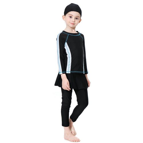 Maillot De Bain Deux Pieces A Manches Longues Pour Fille (Noir 80 Cm)