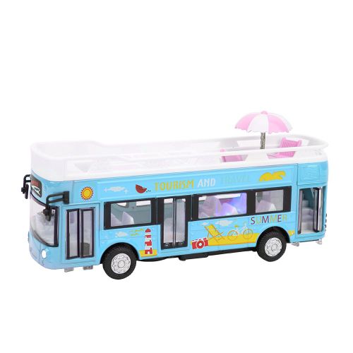 Modele de bus touristique miniature en alliage, jouet de voiture a tirer, cadeau de collection, decoration (bleu)