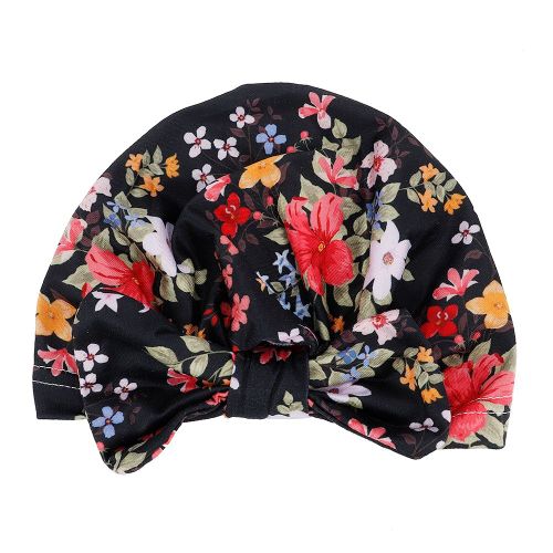 Joli Bonnet Imprime Avec Noud Pour Bebe De 3 A 18 Mois (Noir Avec Fleur)