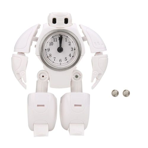 Mini reveil electronique creatif en forme de robot de dessin anime, jouet pour enfants (blanc)
