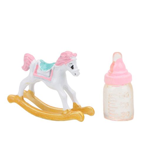 Mini Cheval A Bascule Avec Biberon Decoratif, Accessoires Miniatures Pour Maison De Poupee 1/12
