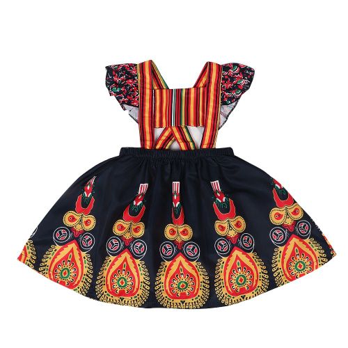 Robe De Soiree De Style Ethnique En Coton Melange A Imprime Floral, Jupe A Bretelles Pour Filles De 0 A 18 Mois (100 Cm)
