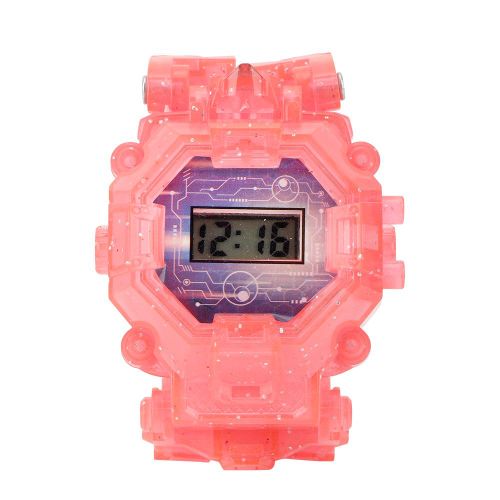 Montre-bracelet transformable pour enfants, veilleuse, jouet electronique robot (rouge)