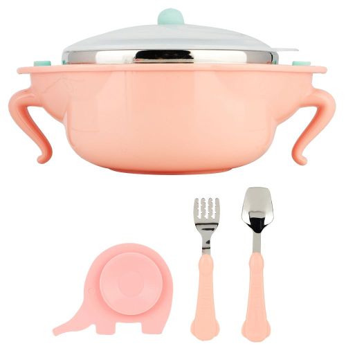 Ensemble De 4 Bols Pour Bebe Avec Injection D'eau Et Ventouse En Acier Inoxydable (Rose)