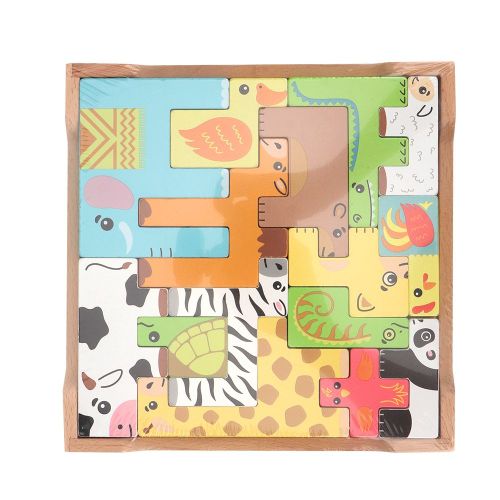 Puzzle en bois avec blocs de construction d'animaux de dessin anime, jouet educatif pour enfants