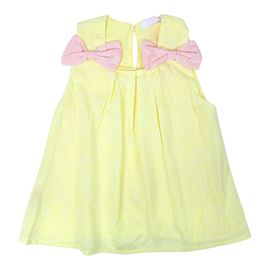 Robe Courte Sans Manches Pour Bebe Fille, Couleur Unie, Avec Noud Papillon, Printemps-Ete (Jaune 90)
