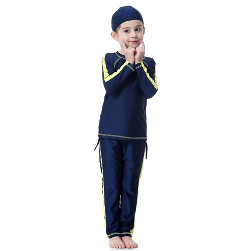 Maillot De Bain Pour Filles Musulmanes, Conservateur, Manches Longues, Pour Enfants, Ete (Bleu Marine 100)