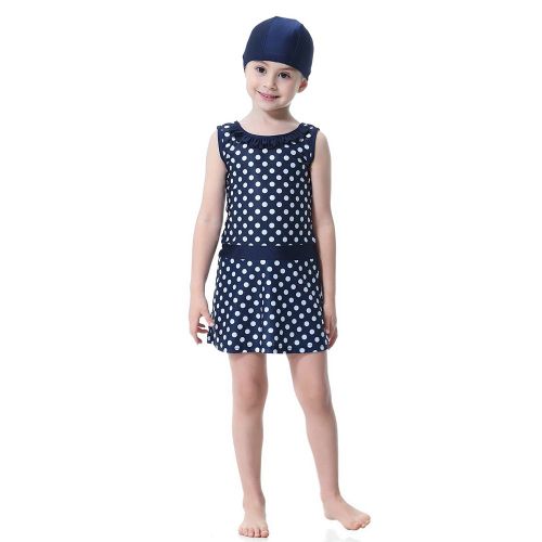 Maillot De Bain Pour Filles Musulmanes, Conservateur, Sans Manches, Pour Enfants, Ete (Bleu Marine 90)