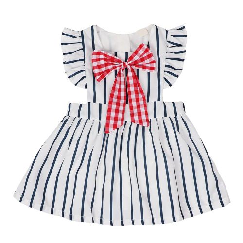 Robe De Princesse En Dentelle A Rayures Geometriques Sans Manches Avec Noud Rouge Sur La Poitrine (100)