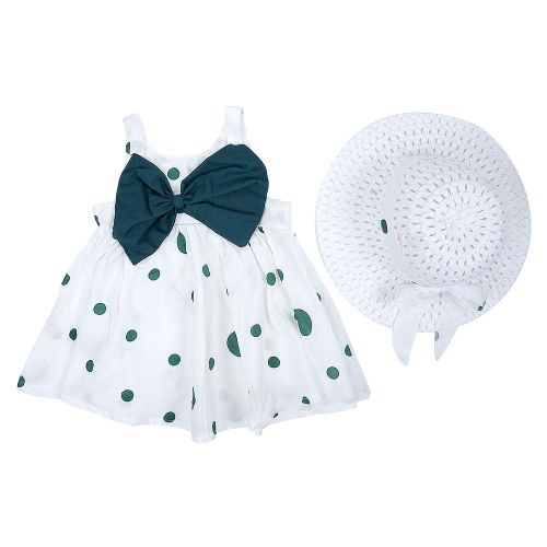 Robe D'ete Tendance Pour Bebe, Sans Manches, Avec Gros Noud Et Chapeau (Vert 80)