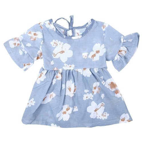 Robe Bebe Enfant Mignonne A Imprime Floral, Volants, Manches Courtes, Col Rond, Printemps Ete (Bleu 100)