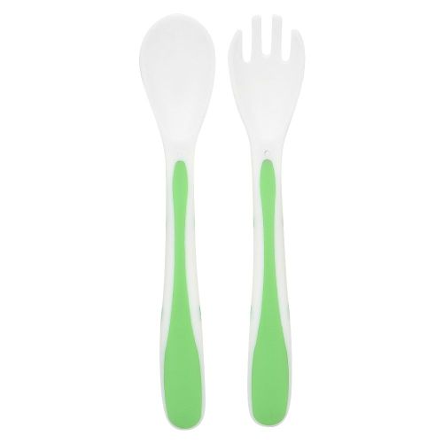 Lot De 2 Fourchettes Et Cuilleres Antiderapantes Pour Bebe, Portables, Pour L'entrainement Des Nourrissons Et Des Liquides Solides (Vert)
