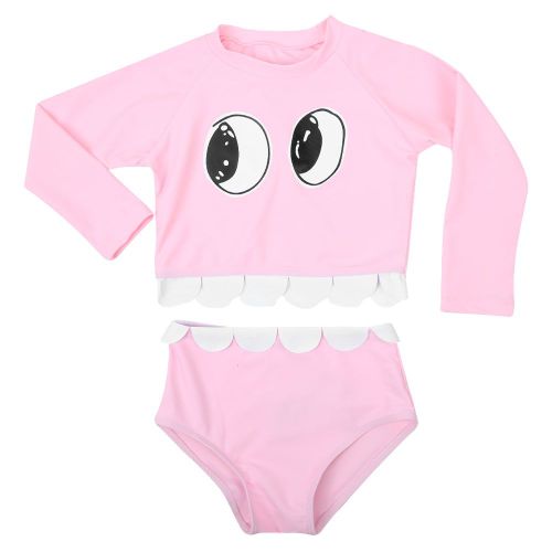 Maillot De Bain 2 Pieces Pour Bebe Fille, Motif Grands Yeux, Haut A Manches Longues Et Pantalon Taille Haute (Rose, Taille Xl)