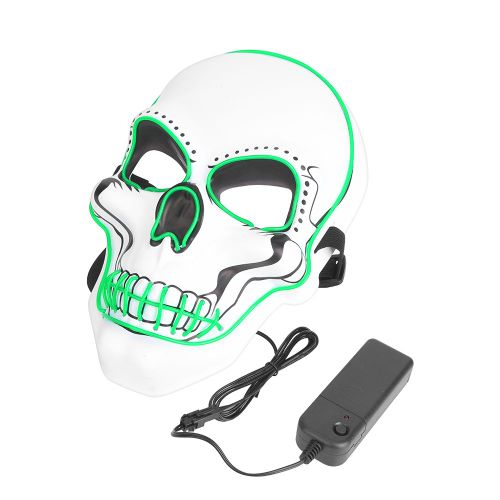 Masque Lumineux Drole Et Espiegle De Clown Pour Halloween, Masque Effrayant, Tete De Mort Blanche, 3 Modes D'eclairage, Vert